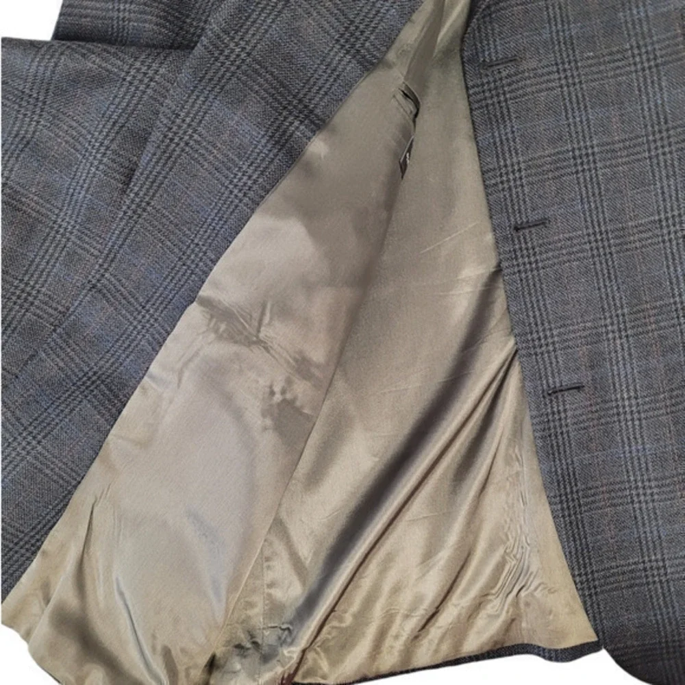 Men's Oscar De La Renta Gray Lambs wool Plaid Three Button Vintage Blazer Jacket